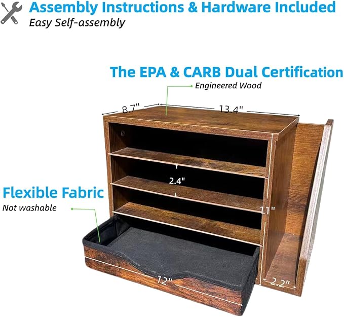 Wooden file Organizer with Drawer, Office Wood Desk Organizer with drawers, with 4 Adjustable Shelves, Mail Sorter with Drawer, Office Desk Paper Holder, Brown