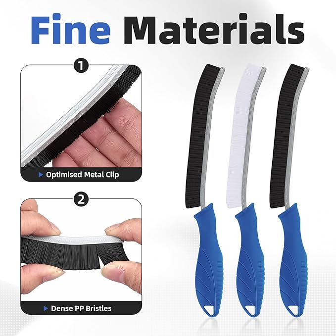 Hard Bristle Crevice Cleaning Brush - Cleaning Supplies - Grout Cleaning Brushes for Household Use - Crevice Cleaning Tool for Bathroom, Home and Kitchen (3, Blue)