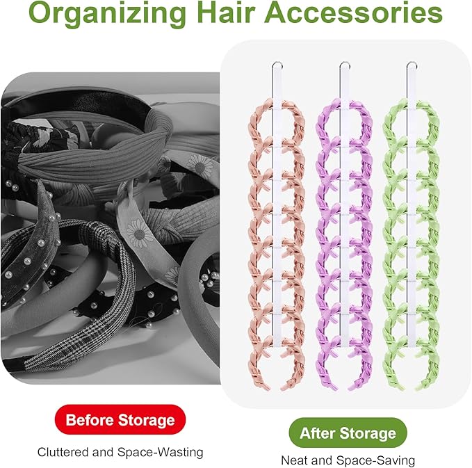 3 Pcs Headband Holder Organizer, Hanging Headband Storage for Women, Hair Hoop Display Hair Accessories Organizer for Shop Bedroom College Dorm Decor(White)