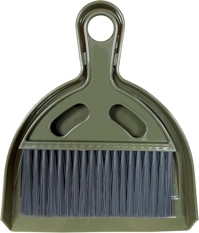 Mini Broom and Dustpan Set Small Broom with Dustpan Combo Set Portable Cleaning Tools for Home Office RV Learning Camping (Olive Green)