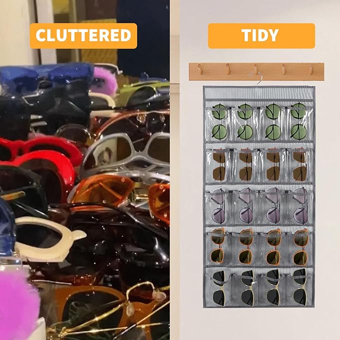 2 Pcs Sunglasses Organizer Storage Sunglass Holder for Wall Hanging Eyeglass Organizer for Multiple Glasses (GRAY)