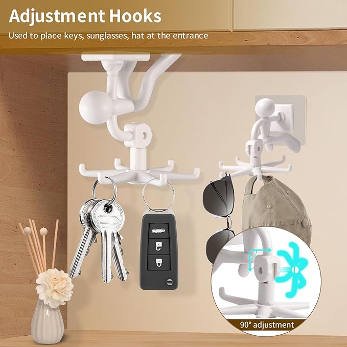 2 PCS 360°Rotating Hanging Jewelry Organizer for Storage Necklace, Bracelets, Watches, Rings, Self-Adhesive Necklace Holder Organizer for Wall, Closet and Door, Bathroom, White