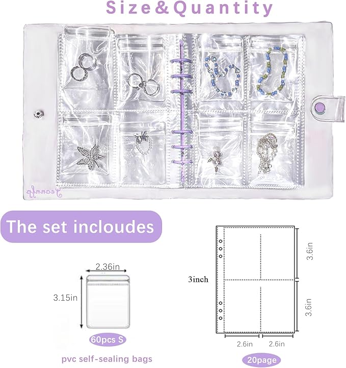 Travel Jewelry Organizer Book, High Capacity Clear Jewelry Storage Book with Portable Thick PVC Pouches,Jewelry Organizer Bags for Earrings Necklace and Rings