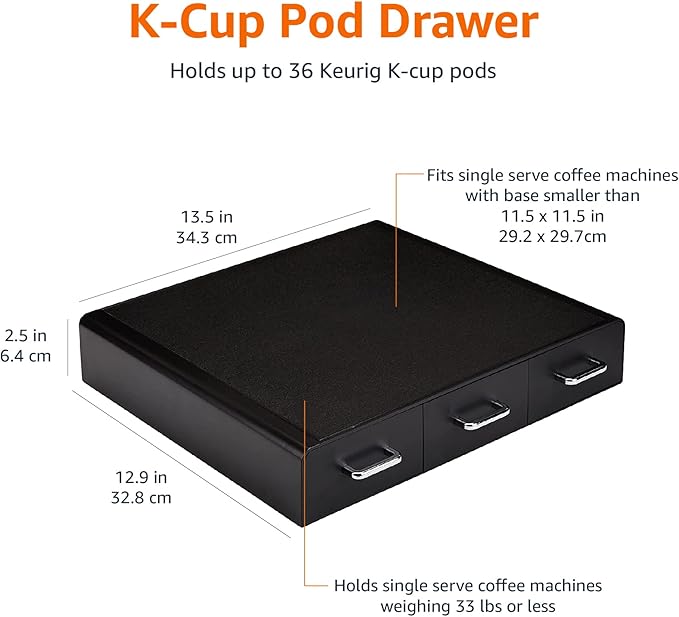 Amazon Basics Coffee Pod Storage Drawer for K-Cup Pods, 36 Pod Capacity, Black (Pack of 6)