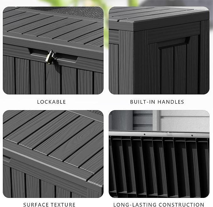 80 Gallon Resin Deck Box, Outdoor Waterproof Storage Containers, Lockable Patio Storage Box For Furniture, Gardening Storage With Lids (Black)