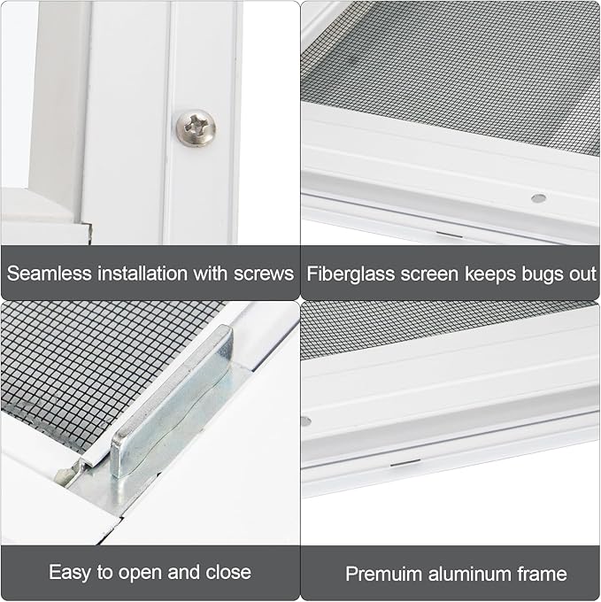 Yuzzy 18" x 27" Shed Windows with Tempered Glass and Fiberglass Screen, 2 Pack Small Sliding Windows for Shed, Chicken Coop, Playhouse, Household, Garage, Barns (White)