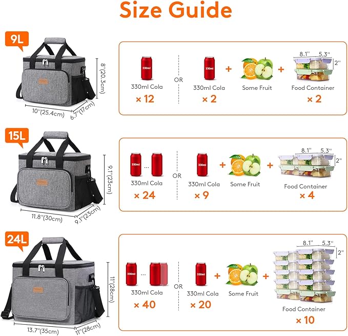 Lifewit Large Lunch Bag Insulated Lunch Box Soft Cooler Cooling Tote for Adult Men Women, Gray 24-Can (15L)