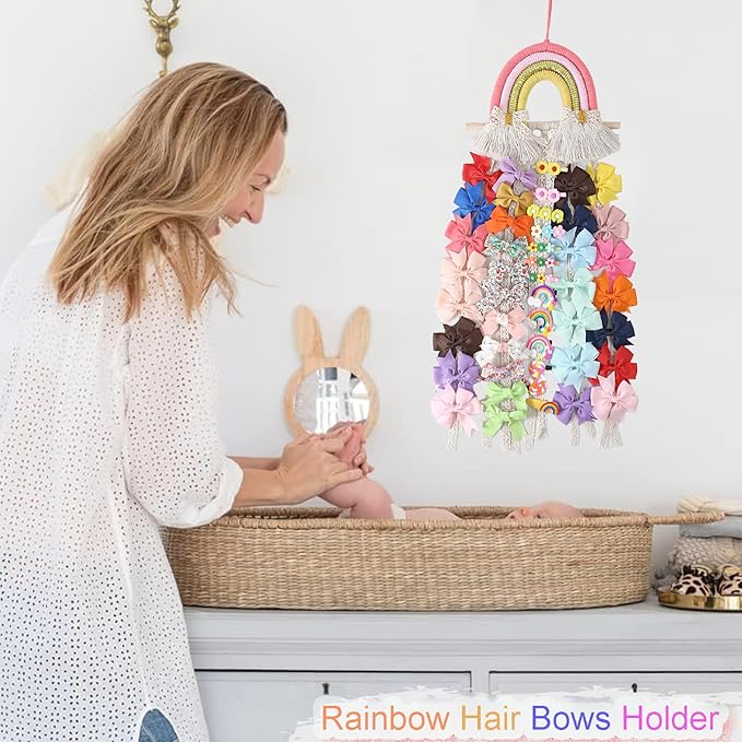 YOcity Bow Holder for Girls Hair Bows Organizer for Girls with Lace Ribbon Perfect for Baby Girl Nursery Room Decor (Colorful)