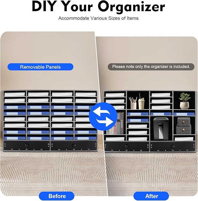 LOYALHEARTDY Literature Organizer,32 Compartment Office Mailbox with 2 Drawers,Paper and Mail Organizer,Paper Storage Cabinet Mail Organizer,39.4 X 12 X 25.2''Desktop File Sorter for Home&Office,Black