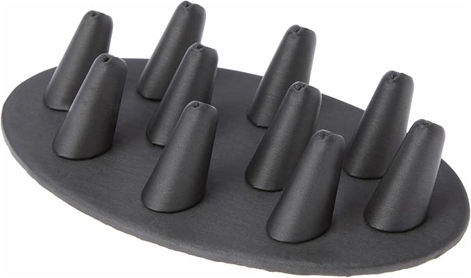 Plymor Gray Faux Leather Ring Finger Display, Ten on Oval Base, 7.5" W x 4.5" D x 1" H