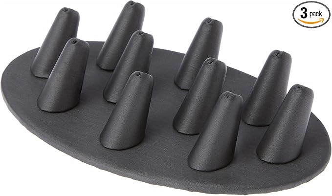Plymor Gray Faux Leather Ring Finger Display, Ten on Oval Base, 7.5" W x 4.5" D x 1" H (Pack of 3)