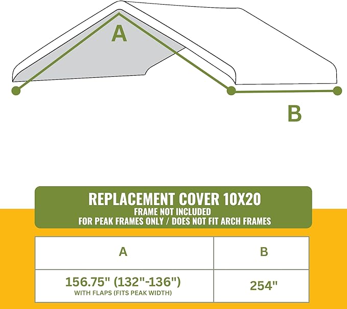 10x20 ft Carport Replacement Canopy Cover - Heavy-Duty Waterproof Tarp with UV Protection, Easy Install Canopy Shelter Top (Frame NOT Included)