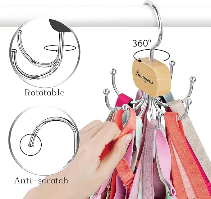 Belt Hanger, Belt Organizer for Closet,Rotatable Tie Rack,Belt Holder,Hanging Closet Organizer Hook for Belt, Bra, Tank Top, Tie, Scarf, Purse,1PCS,Natural