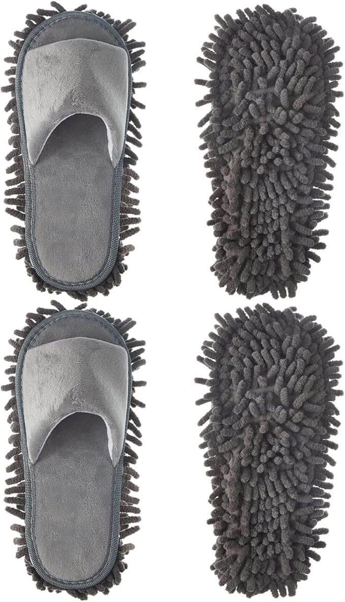Jecery 2 Pairs Microfiber Cleaning Mop Slippers for Floor Cleaning House Mop Shoes Men and Women Washable Unisex Dusting Slippers Dirt Tool Supplies(Medium,Gray)