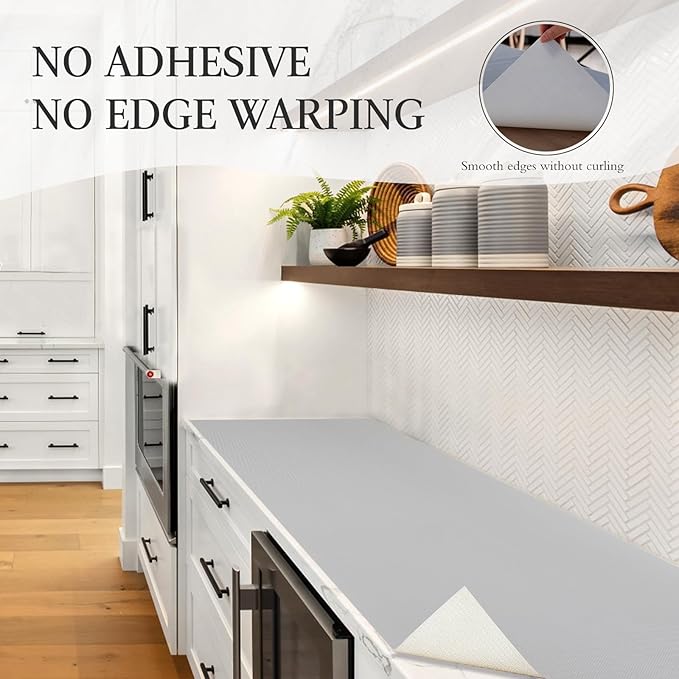 Beautysaid Shelf and Drawer Liner for Kitchen Cabinet, Non Adhesive Non Slip Shelf Paper Waterproof Washable Thickened for Dresser Pantry Shelve Bathroom Protector Liner(Light Grey,12 in x 30 FT)