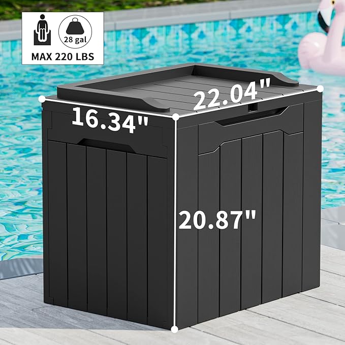 Greesum 31 Gal Resin Deck Box,Outdoor Storage for Patio,Garden Tools,Pool Supplies, Weatherproof and UV Resistant, Lockable, Black