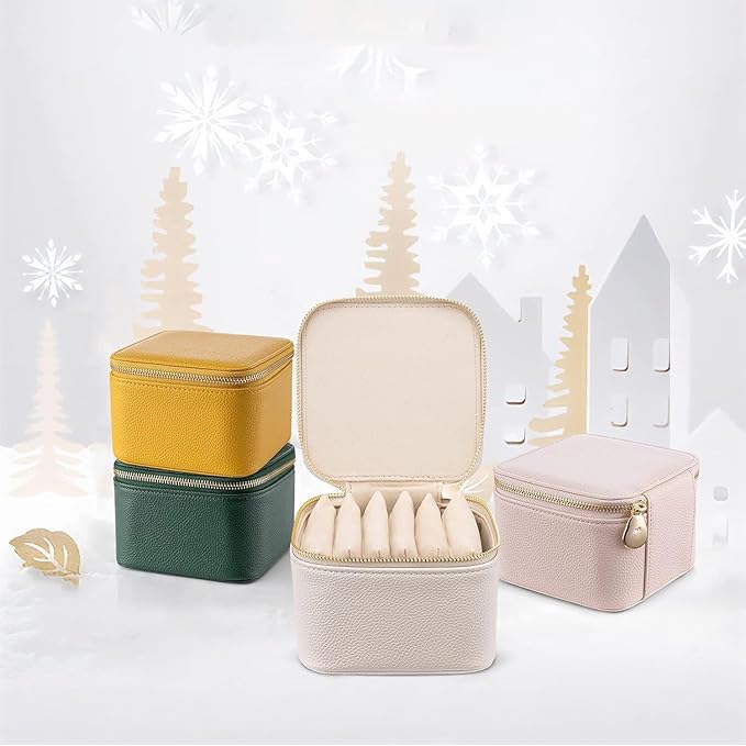 Leather Jewelry Boxes for Travel, leather jewelry travel case, small jewelry pouchs zipper for women, travel jewelry bag organizer (Pink)