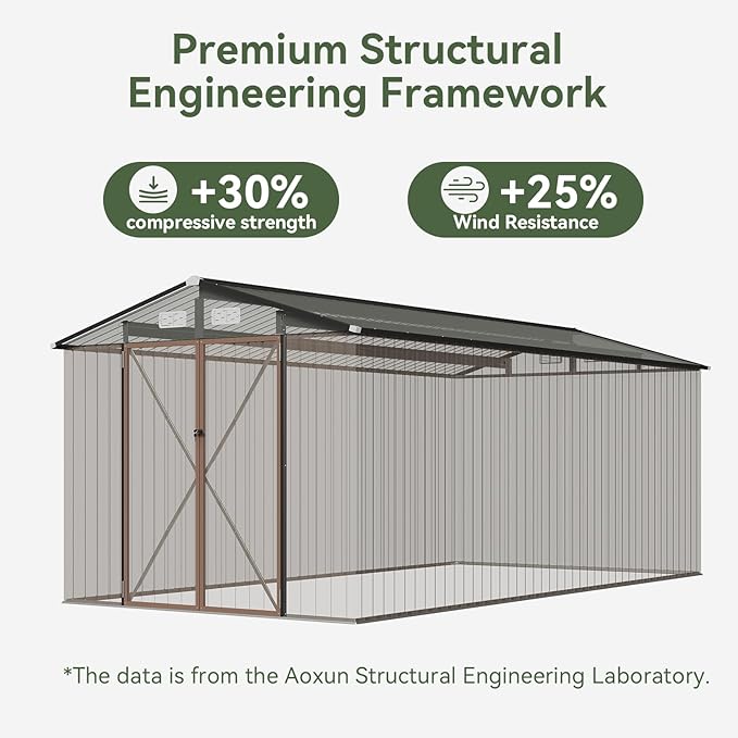 Aoxun 8x12 FT Outdoor Storage Shed Large Shed Steel Utility Tool Shed Storage House with Door & Lock, Metal Sheds with Sloped Roof for Garden Patio Lawn Poolside, Brown