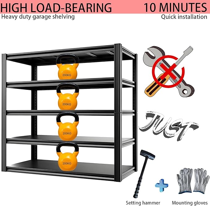 Industrial Storage Rack,Heavy-Duty Steel Shelving Unit,6-Tier Multi-Purpose Garage Organization System Black 83" H x 54.5" W x 22.8" D