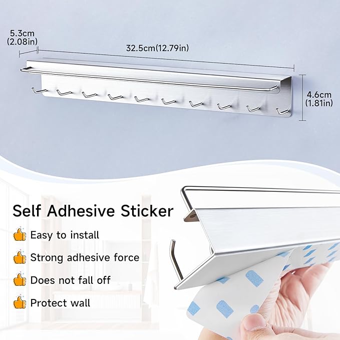 2PCS Necklace Holder Wall Mount, Hanging Jewelry Organizer, Sunglasses Holder, Headband Holders, Necklace Organizer Display with 20 Hooks for Earring,Bracelet,Glasses Storage for Women Men, Silver