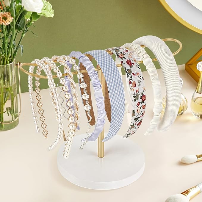 Heaband Holder Organizer Metal Claw Clip Organizer Holder, Headband Storage Display Stand Hair Accessories Organizer for Hair Ropes Bangles and Bracelets Golden