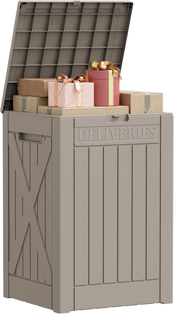 Greesum 52 Gallon Extra Large Deck Box with Lock, Heavy-Duty Resin Outdoor Storage Container, Waterproof Lockable Chest for Patio Furniture, Garden Tools, Pool Equipment, Light Coffee