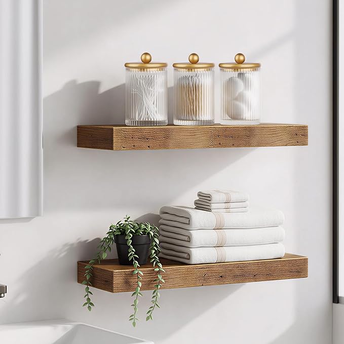 SheeChung 4-Pack Gold Ribbed Glass Qtip Holder - Apothecary Jars Bathroom Organizer Set with Lids - Vanity Storage Canisters for Cotton Balls, Pads, Swabs, Floss Picks - Modern Farmhouse