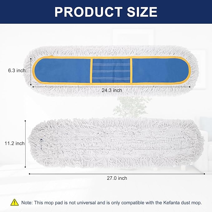 KeFanta 24" Commercial Dust Mop Replacement Heads,3 Pack Reusable Industrial Dust Mop Pads, Washable Cotton Dust Mop Refill for Floor Cleaning & Janitorial Supplies,Only Fits:B0D7MKSZ8N,B0FHHPTZHQ