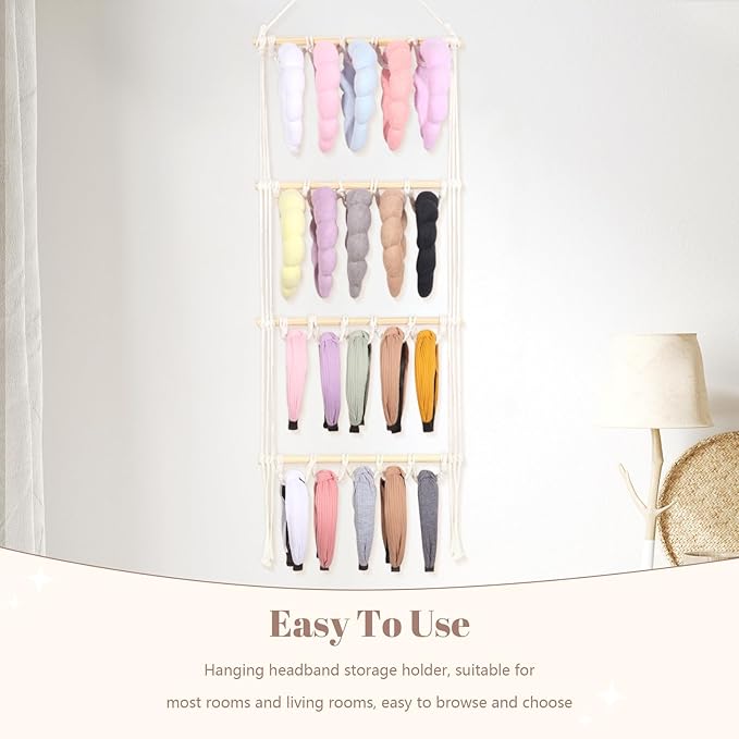 Headband Holder Organizer for Girl,Macrame Hanging Hairband Storage for Women,Boho Hair Hoop Display Hair Accessories Organizer Bedroom College Dorm Decor