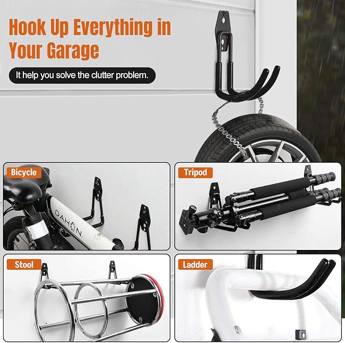 Garage Hooks & Extension Cord Storage Straps, Heavy Duty 2.8 inch Wall Mounted Storage Hangers for Ladders, Hose, Bike, Garden Tools Organization 6 Pack