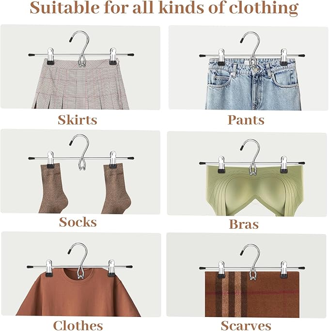 Pants Hangers Space Saving,Stackable Skirt Hangers with Clips, Hanging Closet Organizer and Storage,Clothes Hangers, College Dorm Essentials Apartment Essentials- 24 Pack