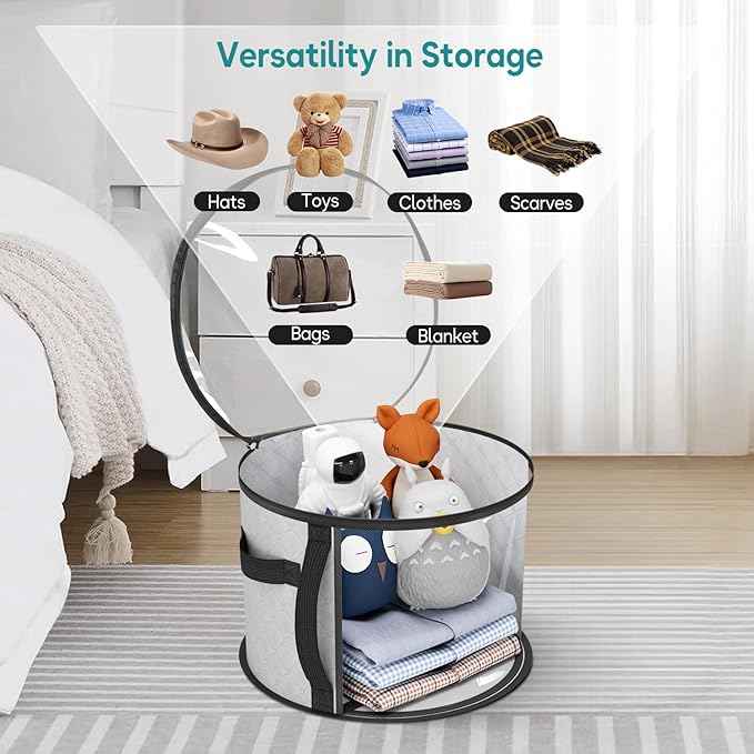 AOODA Oversized Clear Hat Storage Bag, Holds up to 7 Caps Cowboy Hat Organizer for Closet, Wide Brims Hat Case with Carrying Handles (Grey)