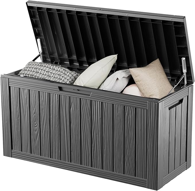 Outdoor Storage Deck Box Waterproof,80 Gallon Lockable Patio Package Delivery Bin as Seat, Resin Storage Container Bench for Furniture Cushions, Pool Accessories, Garden Tools, Black