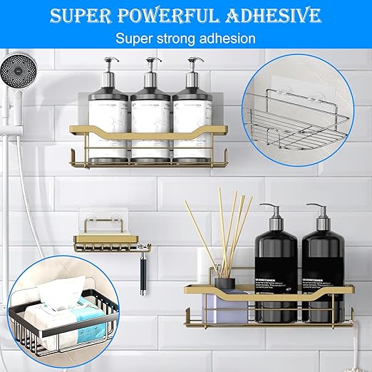 Shower Shelves Adhesive Replacement,14PCS Strong Adhesive Duty Waterproof Transparent PC Material, No Drill Needed Holds 45 lbs for Shower Shelves Bathroom Organizers Kitchen Racks