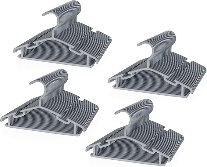 Kids Plastic Hangers, Baby Clothes Hangers for Closet 100 Packs Non-Slip Toddler Hangers for Infant Child Clothing for Pants Coats Skirts (Grey)