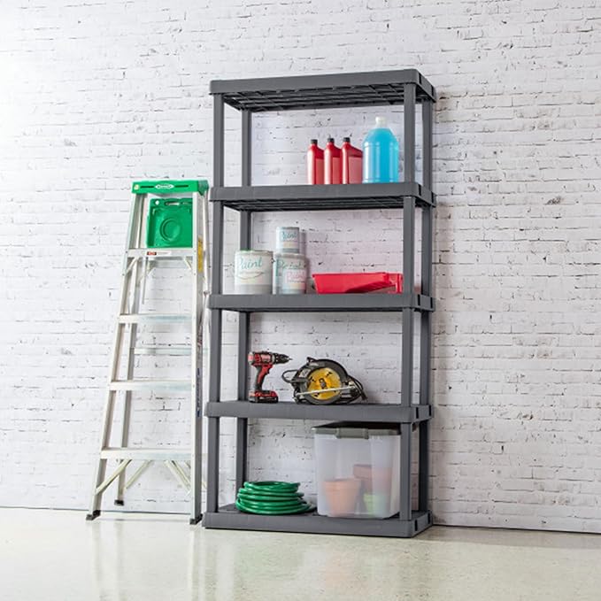Sterilite 4-Pack 5 Shelf Unit, Heavy-Duty Shelving Storage Rack for Home and Garage, Gray - Multipurpose Plastic Organizer Shelves for Smart Organization