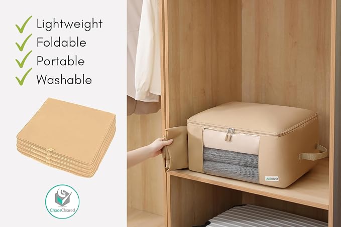2 Pack Clothing Storage Bags Clothes Organizer folding fabric bags for sweaters, clothing, garment, bedding, quilt, linens, large folding organizers with zip & window, mothproof underbed space savers