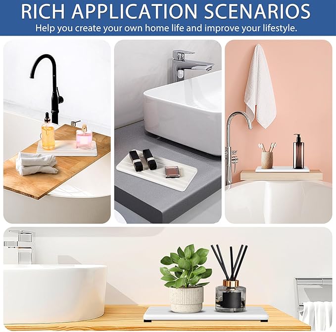 3PCS Water Absorbing Stone Tray, DryingNeat Diatomite Stone Sink Tray, Instant Dry Sink Coasters, Kitchen Sponge Hand Soap Holder, Bathroom Sink Vanity Trays,8 * 4inch and 4 * 4inch