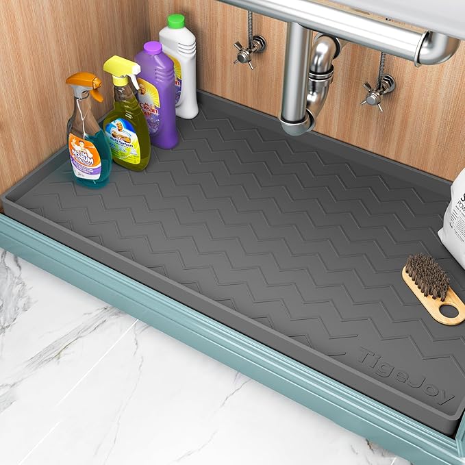 TigeJoy 28" x 22" Under Sink Mats for Kitchen Waterproof, Leak-Proof Silicone Mat Sink Protector and Cabinet Liner, Kitchen Essentials Organizer and Storage, Boot or Shoe Tray, Pet Feeding Mat
