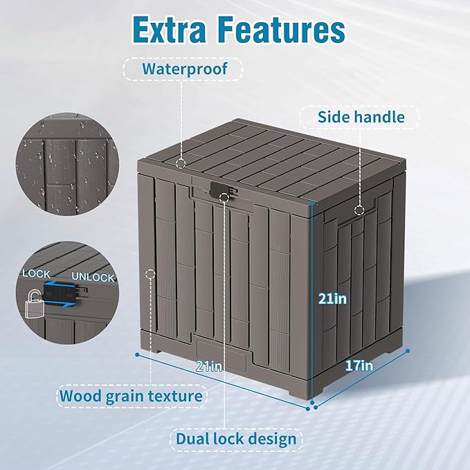 Outdoor Storage Box, 30 Gallon Resin Waterproof Deck Box, Lockable, Built-in Handle, Outside Storage Container for Patio, Garden and Garage