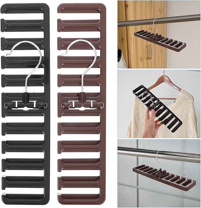 BESPORTBLE 2pcs Tie and Belt Organizer Rack Multifunctional Closet Hanger with Non-Slip Hooks for Men’s Belt and Tie Storage, Space-Saving Home and Travel Accessory