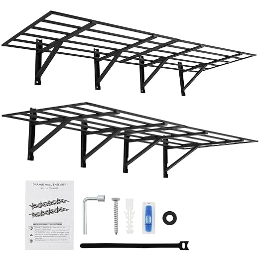 ‎Garage Storage Shelving Wall Mounted, 2 x 6 ft Heavy Duty Shelves,1600 LBS Load Capacity Storage Rack Floating Pack, Folding Strong Garage Organiser, Storage Racks for Shop,Shed,Storage Shelve