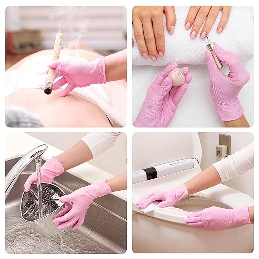 Pink Nitrile Gloves, 3-mil, Industrial Gloves Disposable Latex Free, for Cleaning & Esthetician, Rubber Powder-Free, 100-ct Box (X-Small)