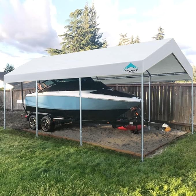 ADVANCE OUTDOOR 10x20 ft Heavy Duty Carport Potable Car Canopy Garage Party Tent Boat Shelter, Adjustable Height from 9.5 ft to 11 ft, White
