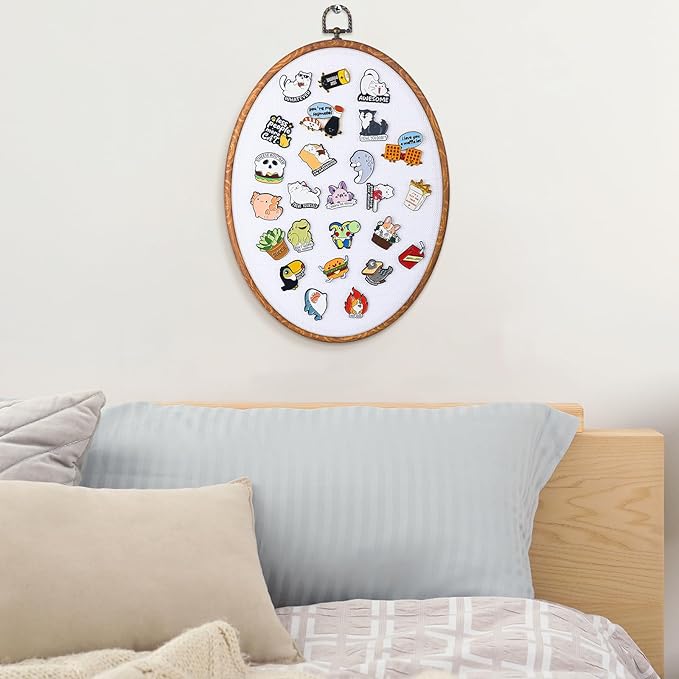 Pin Display Board Fabric Enamel Pin Boards Wall Hanging Brooch Earrings Necklace Jewelry Holder Organizer Display Storage for Home and Holiday(White,11.4" X 8.6",1)