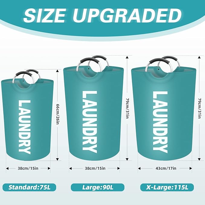 StorageRight 90L Large Laundry Basket, Laundry Hamper, Dirty Clothes Hamper for Laundry, Collapsible, Waterproof Laundry Baskets with Foam Protected Aluminum Handles for Laundry, Dorm, Family (Green)