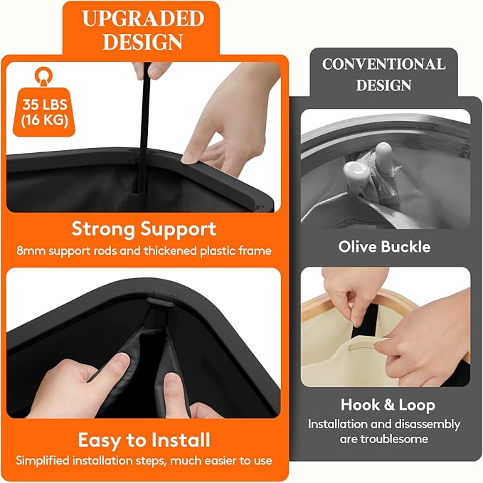 Lifewit 85L Large Laundry Basket with Lid, Laundry Hamper with Plastic Handles and Removable Bag, Foldable Tall Dirty Clothes Hampers for Laundry for Laundry Room, Bedroom, Bathroom, Dorm, Black