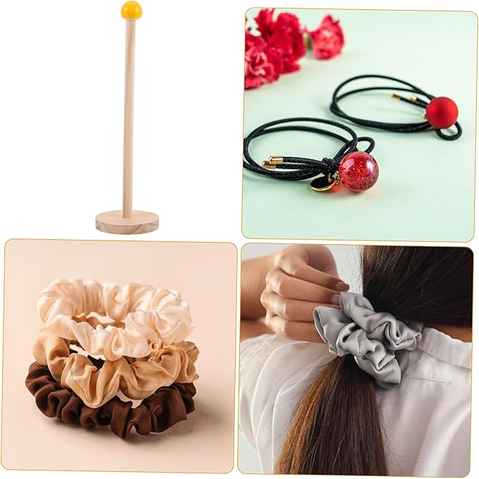 Wood Hair Accessories Organizer Stand Vertical Scrunchies Tower for Girls Natural Wood Hair Tie Holder Stylish Jewelry Display Rack