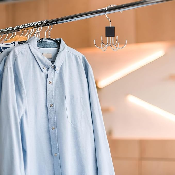 Belt Hanger for Closet Multi-Purpose 360° Rotatable Tank Top Hanger Tie Organizer for Closet Purse Holder for Closets Space-Saving Storage for Belt Bra Hat Tank Top Tie Scarf Purse (2PCS)
