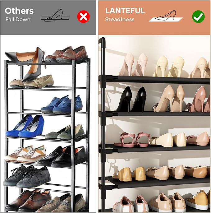 Tall Shoe Rack 10 Tier Shoe Organizer Large Shoe Shelf with 18 Hooks Storage for 50 Pair, Stackable Vertical Shoe Rack Organizer for Closet, Entryway, Bedroom